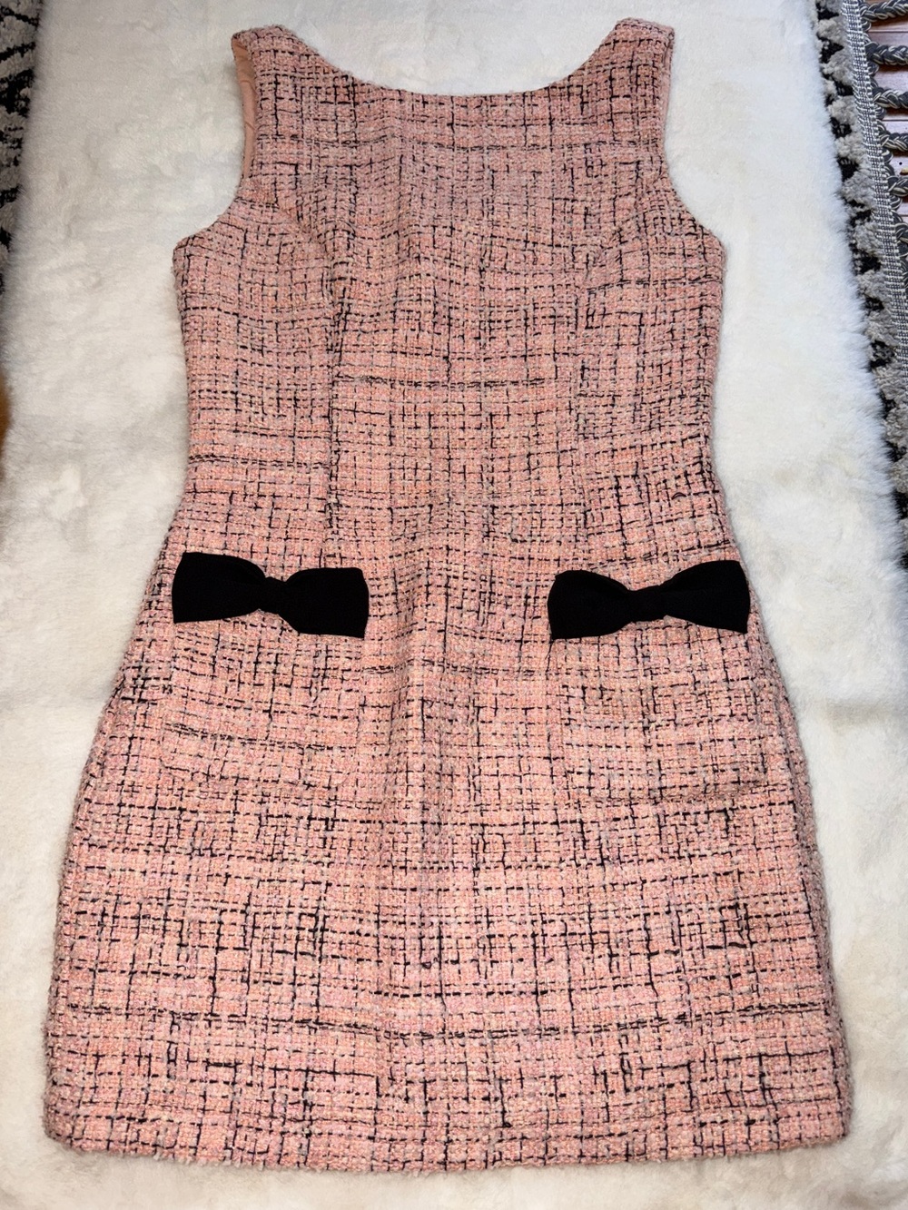 Endless Rose Pink Tweed Mini Dress with Black Bow Accents